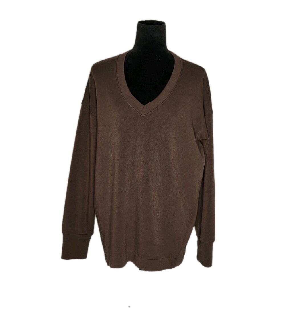 SPANX AirEssentials V-Neck Sweater Truffle Brown Oversized Soft Luxe M